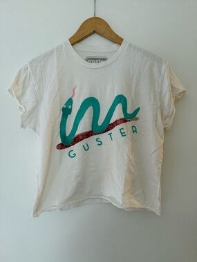 Guster White Graphic Band Tee with Teal Snake